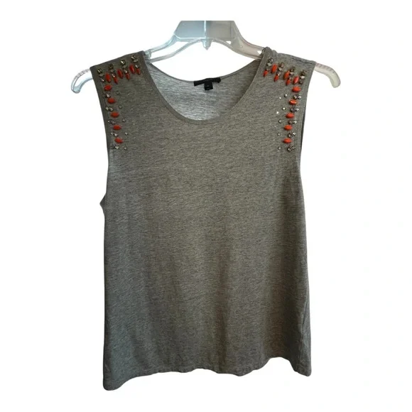J. Crew Gray Orange Embellished Tank - Picture 2 of 6